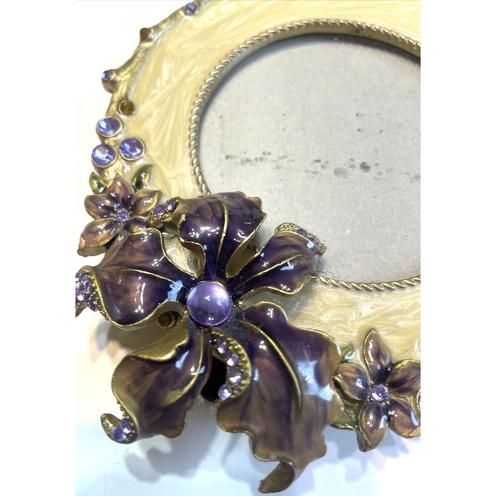 Ashleigh Manor Frame Purple Hibiscus Flower Rhinestone Jeweled Enamel 3x3 Photo - Picture 3 of 10